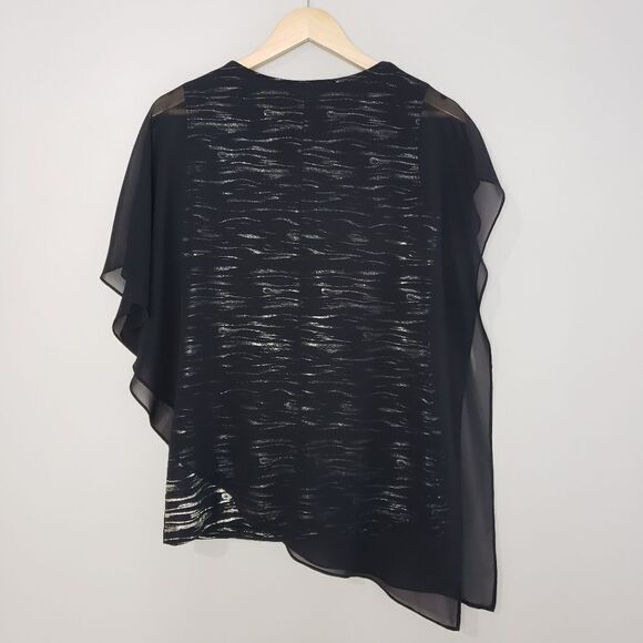 Frank Lyman Size 6 Small Black Grey Layered Asymmetrical Beaded Scoop Neck Top - Picture 5 of 11